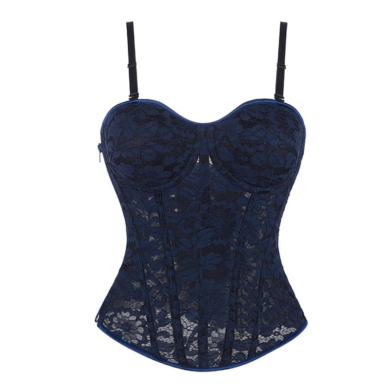 Taillenenge Push-up-Korsett mit Stahlring und Brustpolster, kleines Sling-Fischgrätenkorsett
