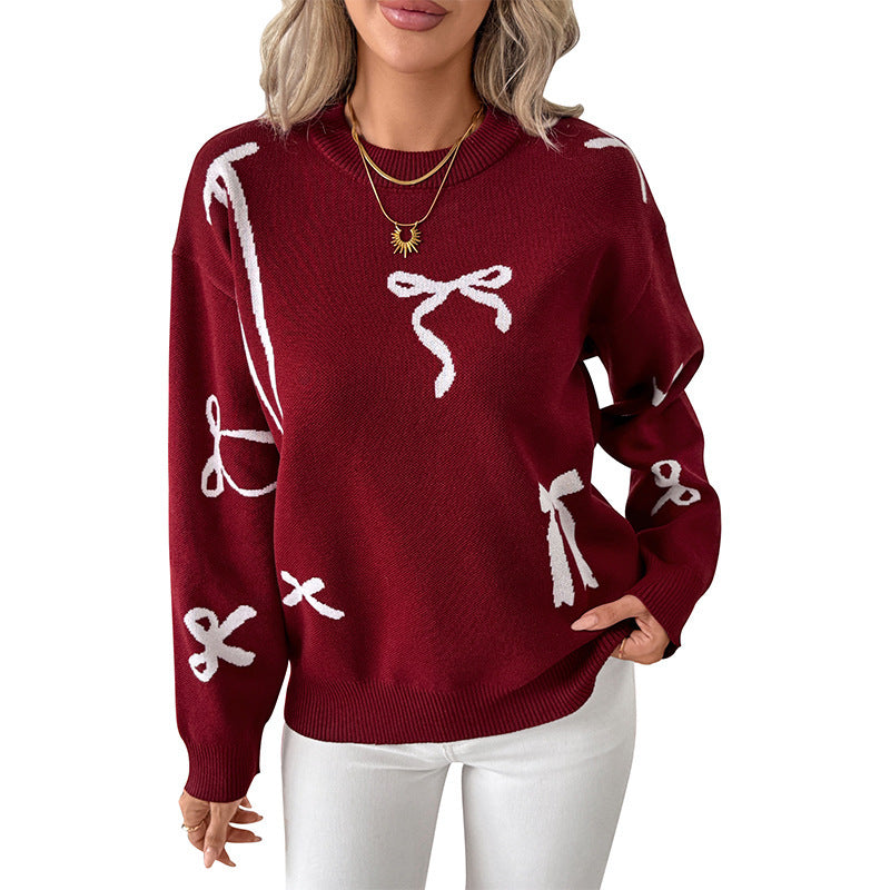 Damen-Pullover mit Schleifendetail – Lockerer Sweater in Weinrot, S–L