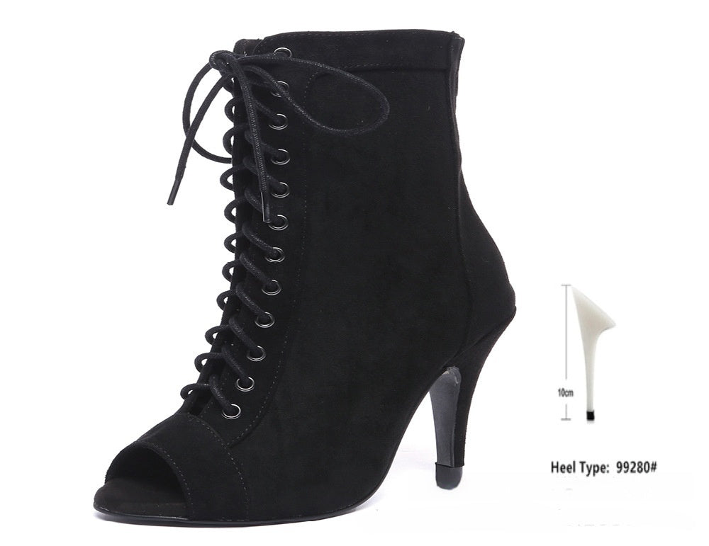 Schwarze Gaobang Peep-Toe-High-Heels aus Denim für Damen