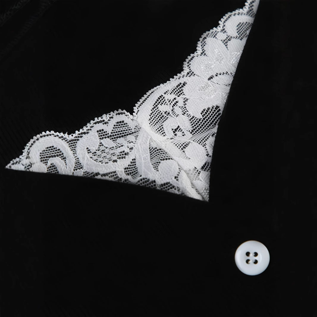 Raffiniertes Spitzen-Langarmshirt im Fake-Zweiteiler-Look