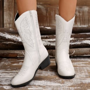 Damen Stiefeletten bis zur Wade – Spitz & Stabiler Absatz