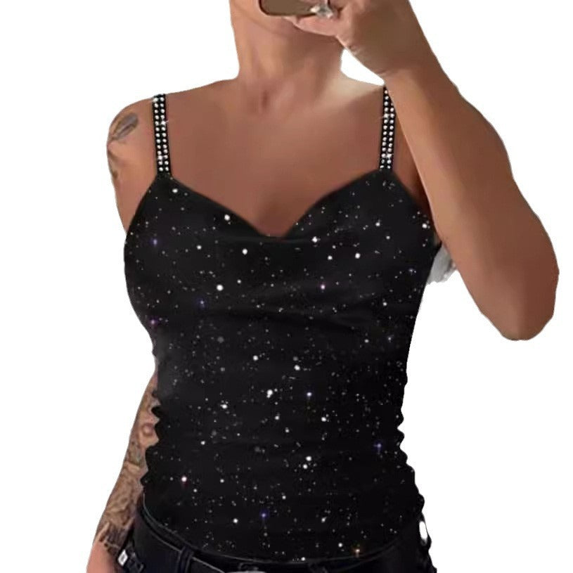 Glamouröses Strass-Top für den Sommer – Träger & V-Ausschnitt