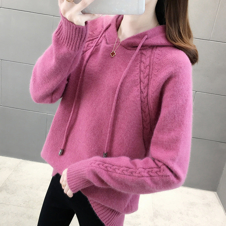 Damen-Hoodie-Sweater mit 3D-Details – Lockerer Acrylpullover, One Size