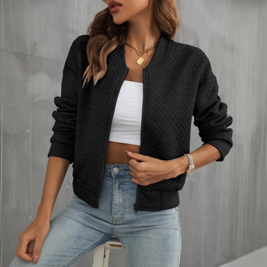 Langärmliger, einfarbiger Mantel mit Stehkragen und Reißverschluss