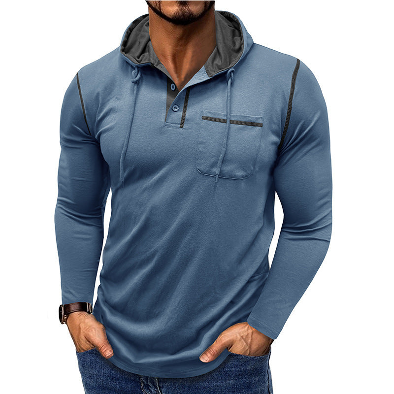Herren Langarm-T-Shirt mit Kapuze, Henley-Shirt, Outdoor-Top