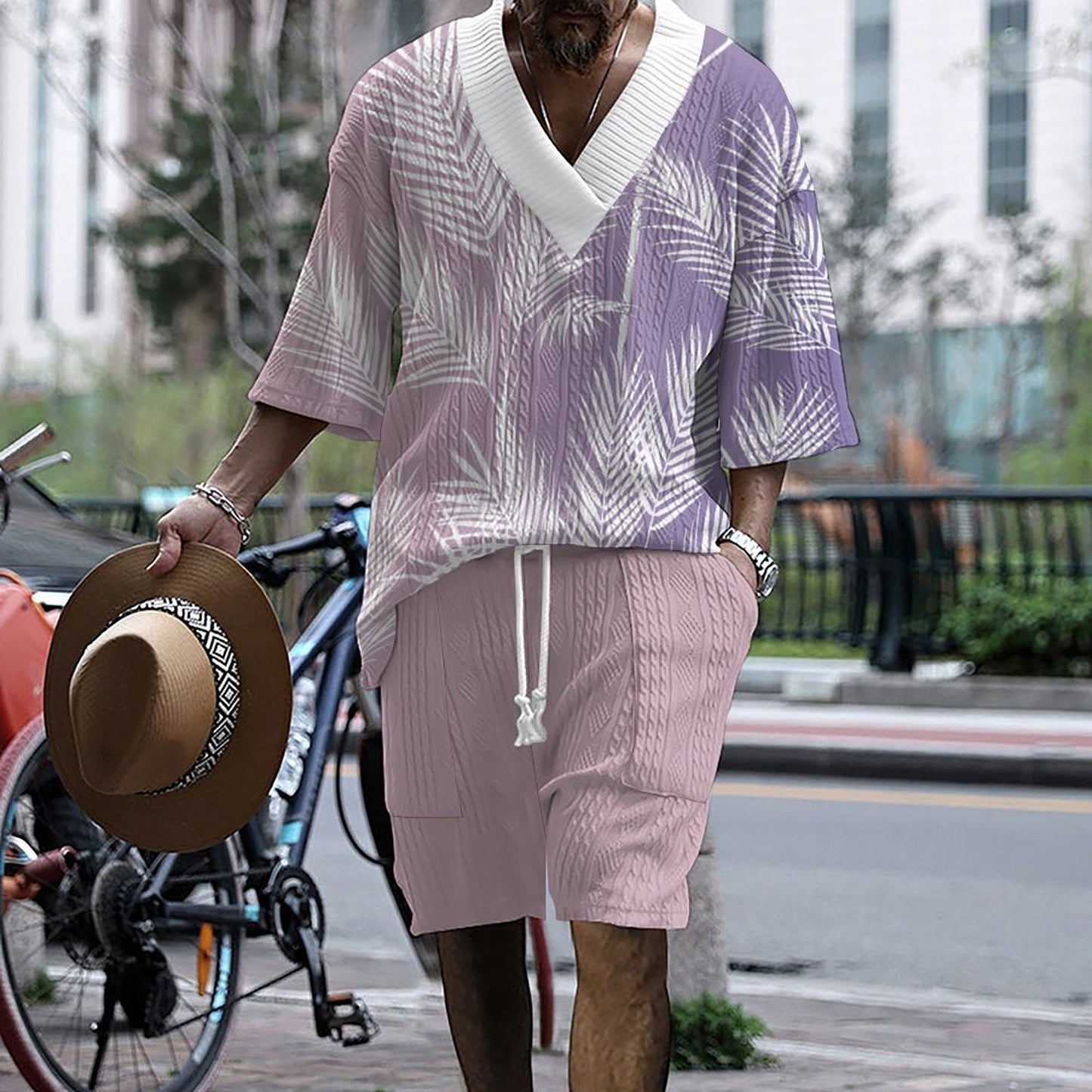 Sommer-Set TH01 aus Strickshirt & Shorts für Herren