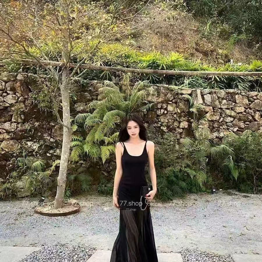 Schwarzes langes Kleid im chinesischen Retro-Stil aus TR-Gewebe, S–XL