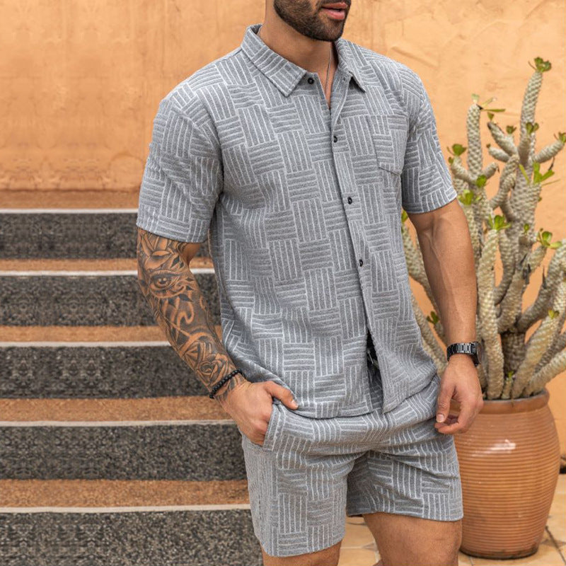 Jacquard Herren Sommer-Set – Kurzarmhemd & Shorts