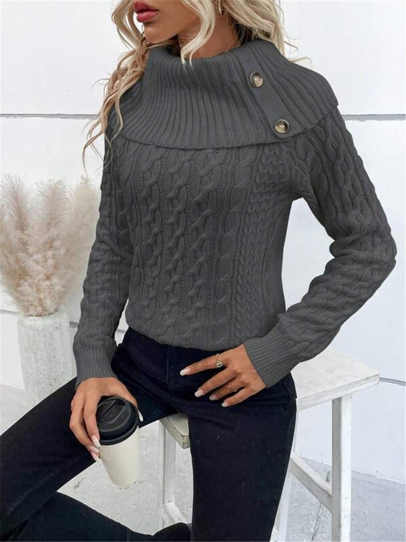 Damen-Stricksweater mit Zopfmuster – Einfarbiger Pullover im europäischen & amerikanischen Stil, S–XL