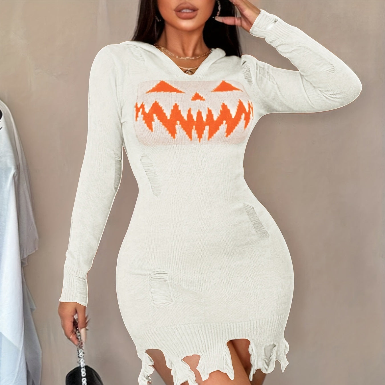 Einfarbiges Damen Halloween Kleid – Kapuze & Eng anliegend
