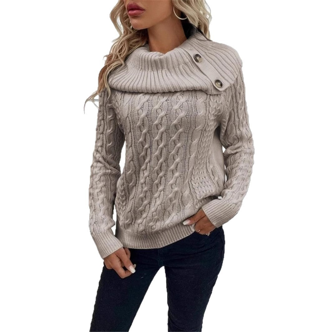 Damen-Stricksweater mit Zopfmuster – Einfarbiger Pullover im europäischen & amerikanischen Stil, S–XL