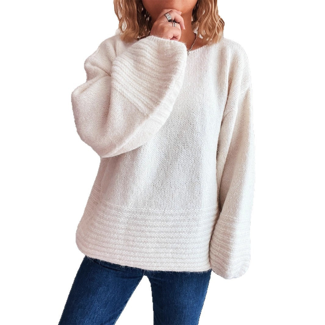 Lässiger, locker gestrickter Rundhalspullover im Vintage-Chic-Stil