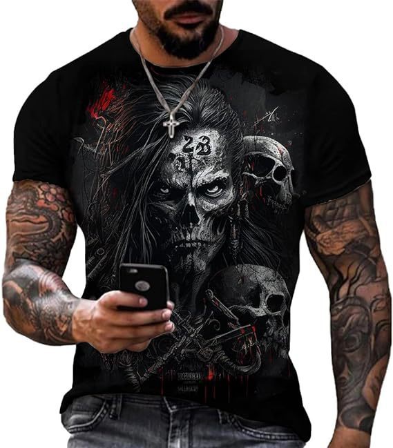 Bedrucktes Herren-T-Shirt mit Totenkopfmotiv, Kurzarm, Rundhalsausschnitt – Bestseller
