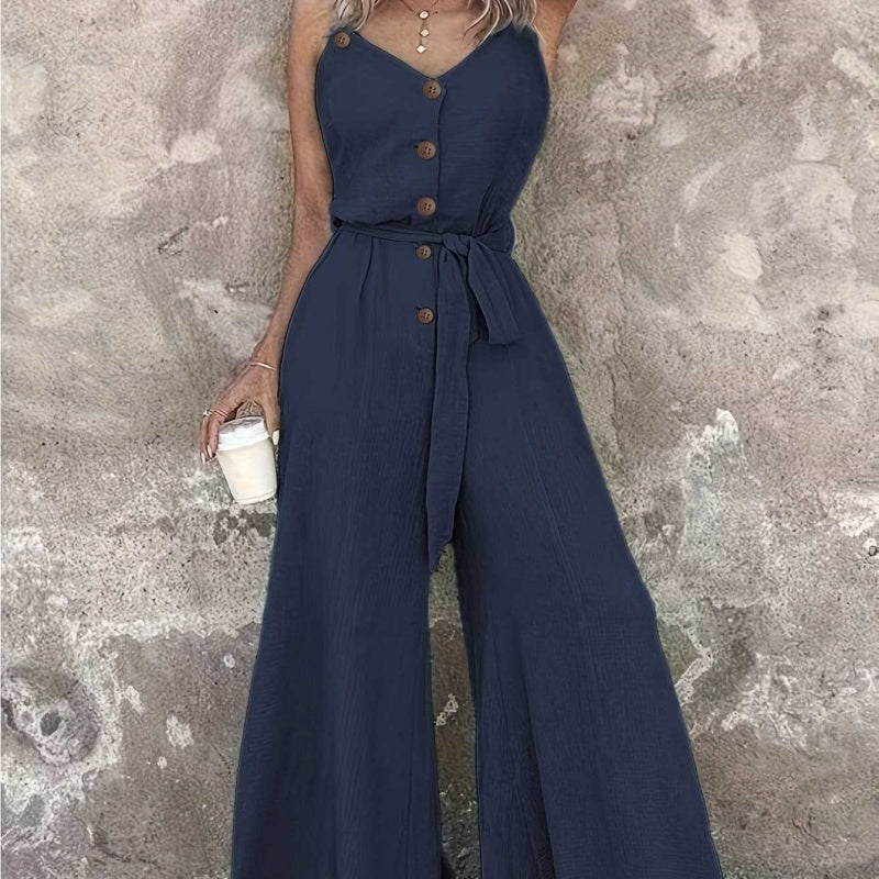 Ärmelloser Damen Jumpsuit mit weiter Hose & Bindegürtel, S–2XL
