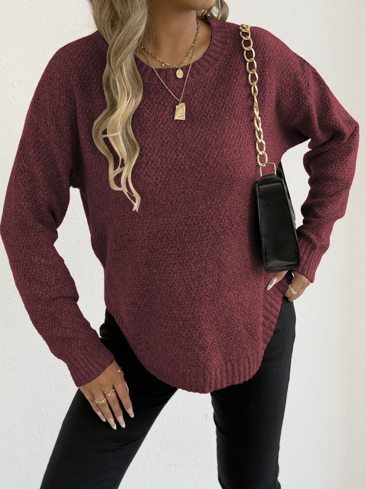 Locker geschnittener Flower-Velvet-Pullover mit Blumendetail – S bis XL
