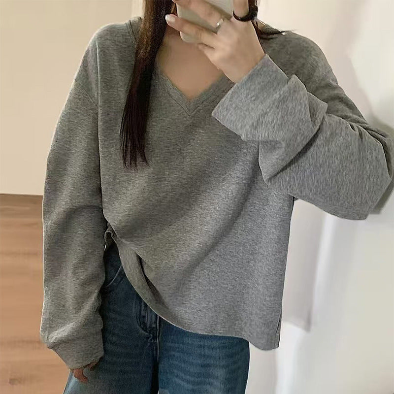Stylisches Korean-Style V-Neck Shirt mit freien Schultern
