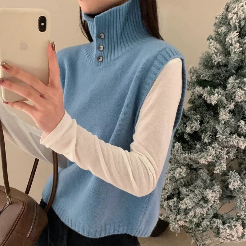 Vielseitige, ärmellose Strickweste aus kunstvollem Netzgewebe