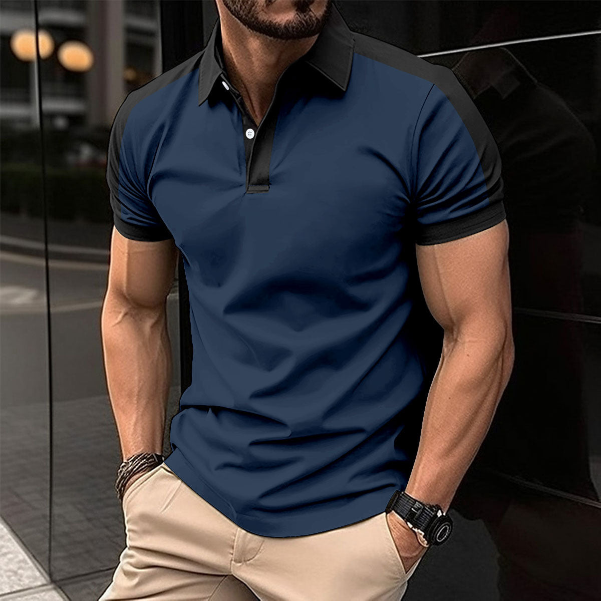 Herren Kurzarm-Poloshirt aus Baumwollmix – Uni-Farben mit Seitenschlitz