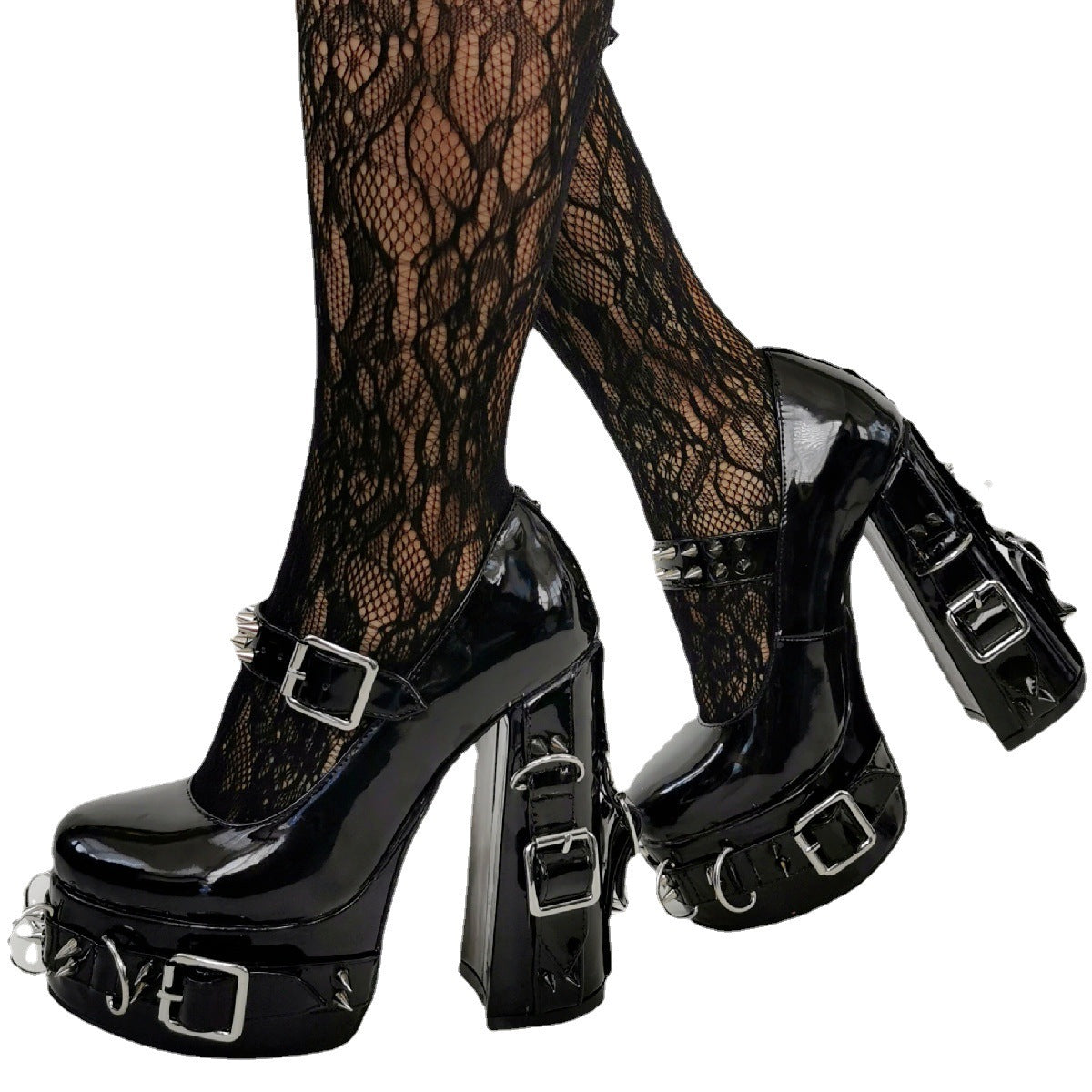 Europäische und amerikanische Gothic-Schuhe mit Rivet Y2g, Plateauschuhe für Damen, dicke Absätze, große Größen