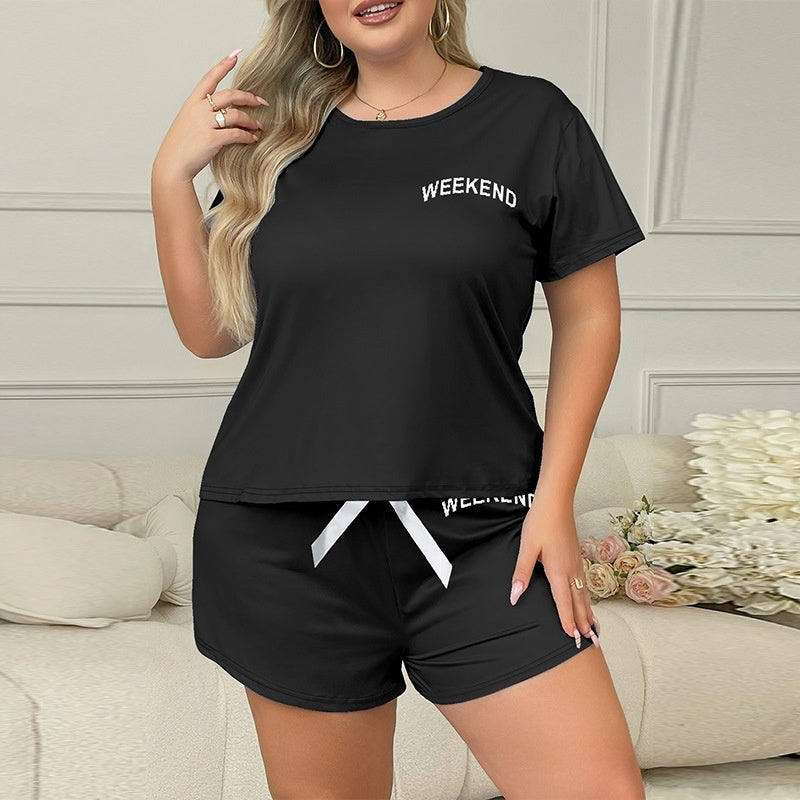 Schwarzes Milk-Silk-Homewear-Set für junge Frauen (Shorts & 3/4-Arm-Top)