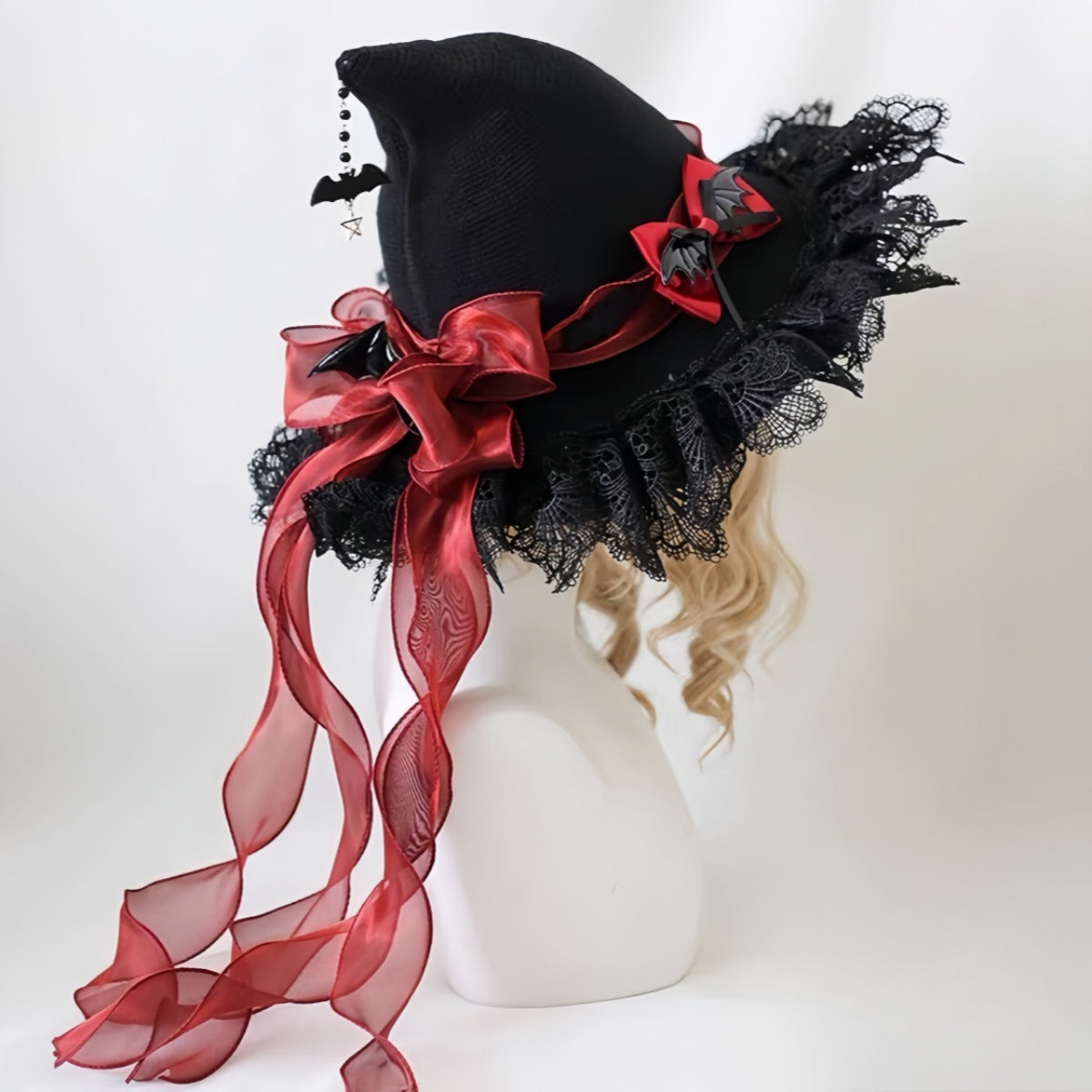 Handgefertigter dunkler Teufel Gothic Lolita Spitzenhexenhut