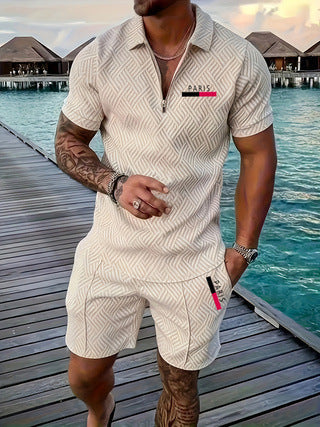 Herren Casual Beach Set – Karomuster Shirt + Shorts
