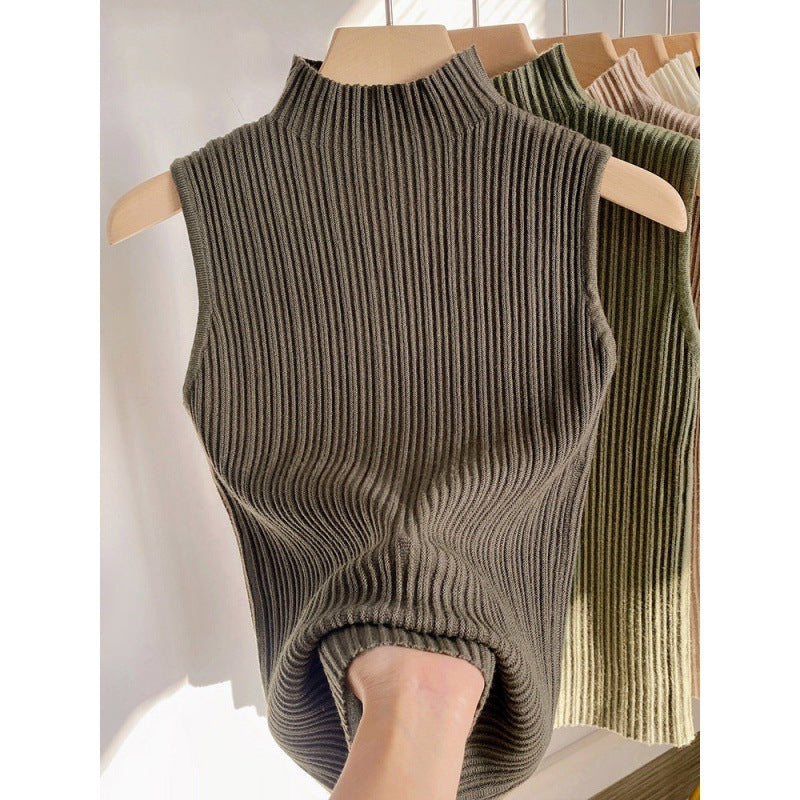Korean-Style Basic-Strickweste für Damen – Halber Turtleneck
