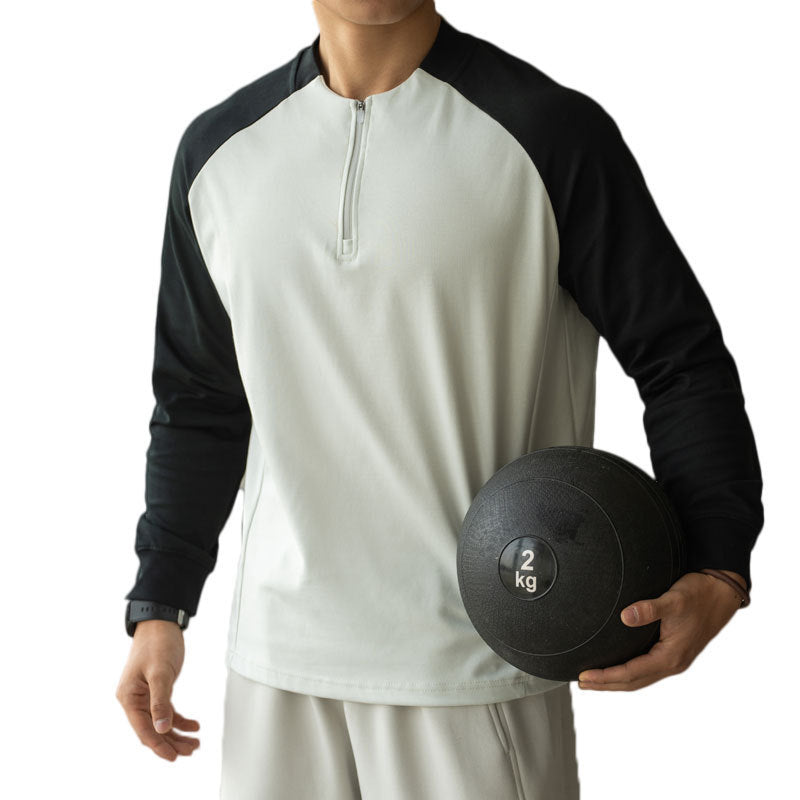 Sportliches Kontrastshirt mit Zipper – Langarm
