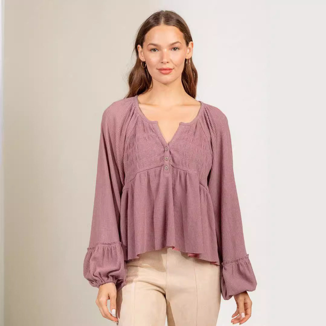 Elegante Damenbluse mit Ballonärmeln – Pullover-Bluse aus Polyester, Normal-Länge ca. 50 cm, Größen S–XL