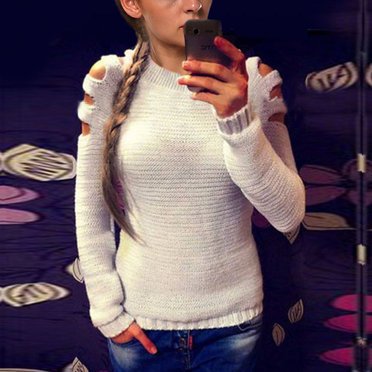 Damenpullover mit Lochstrick und Flausch – Weiß & Grau, S–XL