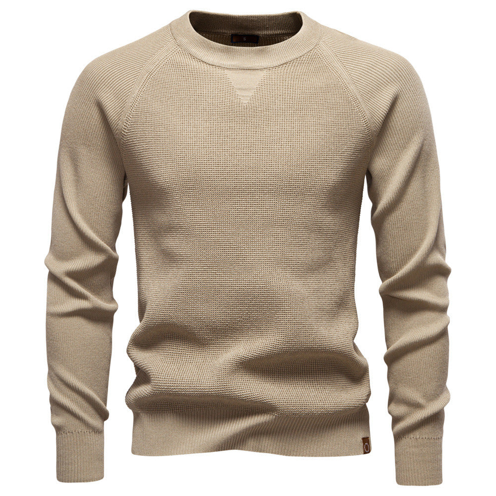 Modischer, einfarbiger Rundhals-Strickpullover für Herren – Hochwertiger Business-Casual-Stil
