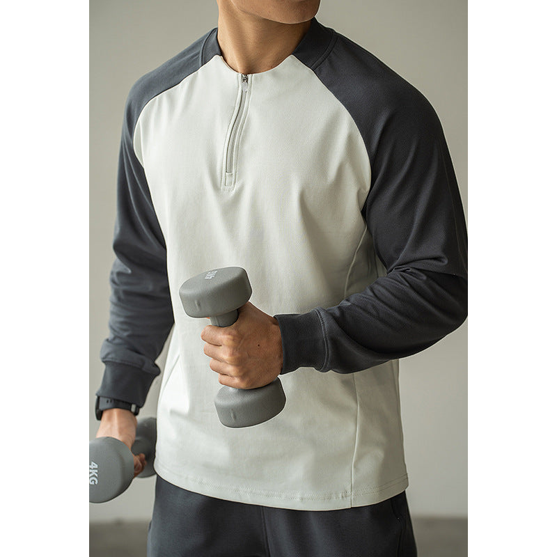 Sportliches Kontrastshirt mit Zipper – Langarm