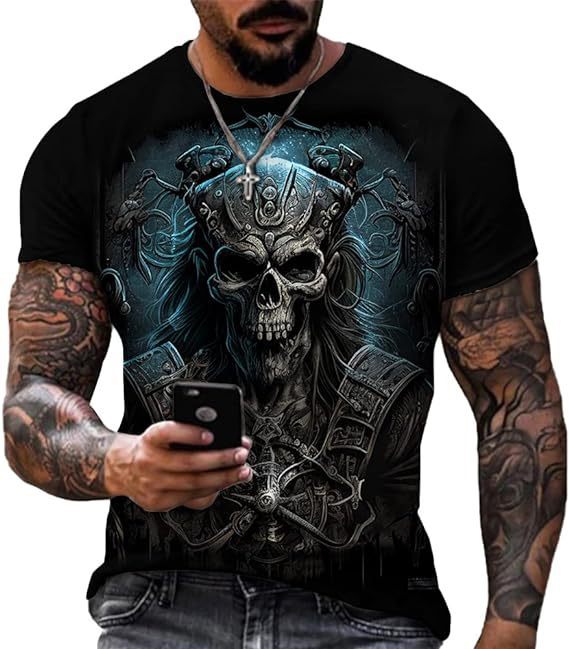 Bedrucktes Herren-T-Shirt mit Totenkopfmotiv, Kurzarm, Rundhalsausschnitt – Bestseller