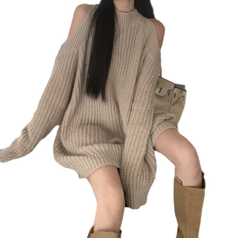 Strickwaren Damen Koreanischer Stil Pendler Dick Nadelgerippter Midi-Pullover