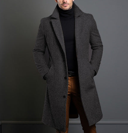 Winterlicher Trenchcoat mit Reverskragen, modischer Tasche, einreihiger Mantel, lässige Herrenbekleidung in Unifarben