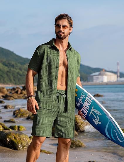 Herren Strick-Sommer-Set – Kurzarmhemd & Shorts