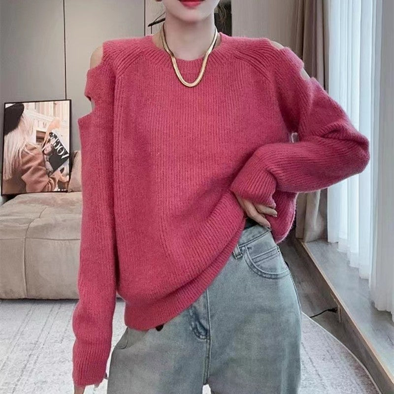 Schulterfreier Strickpullover im Socialite-Stil – Einheitsgröße