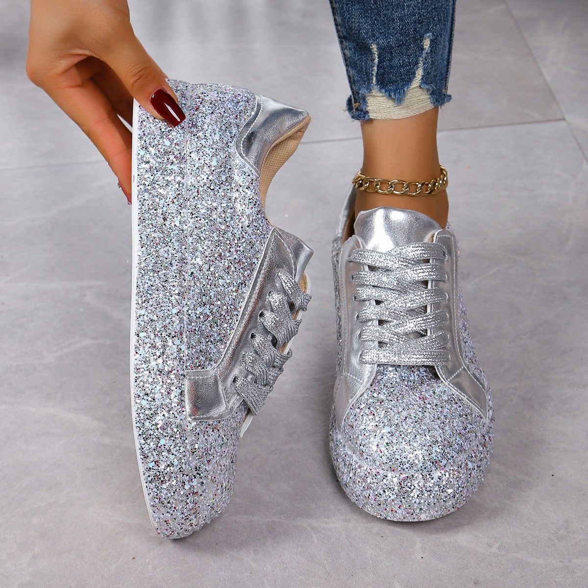 Modische Damen Sneakers – Paillettenlook