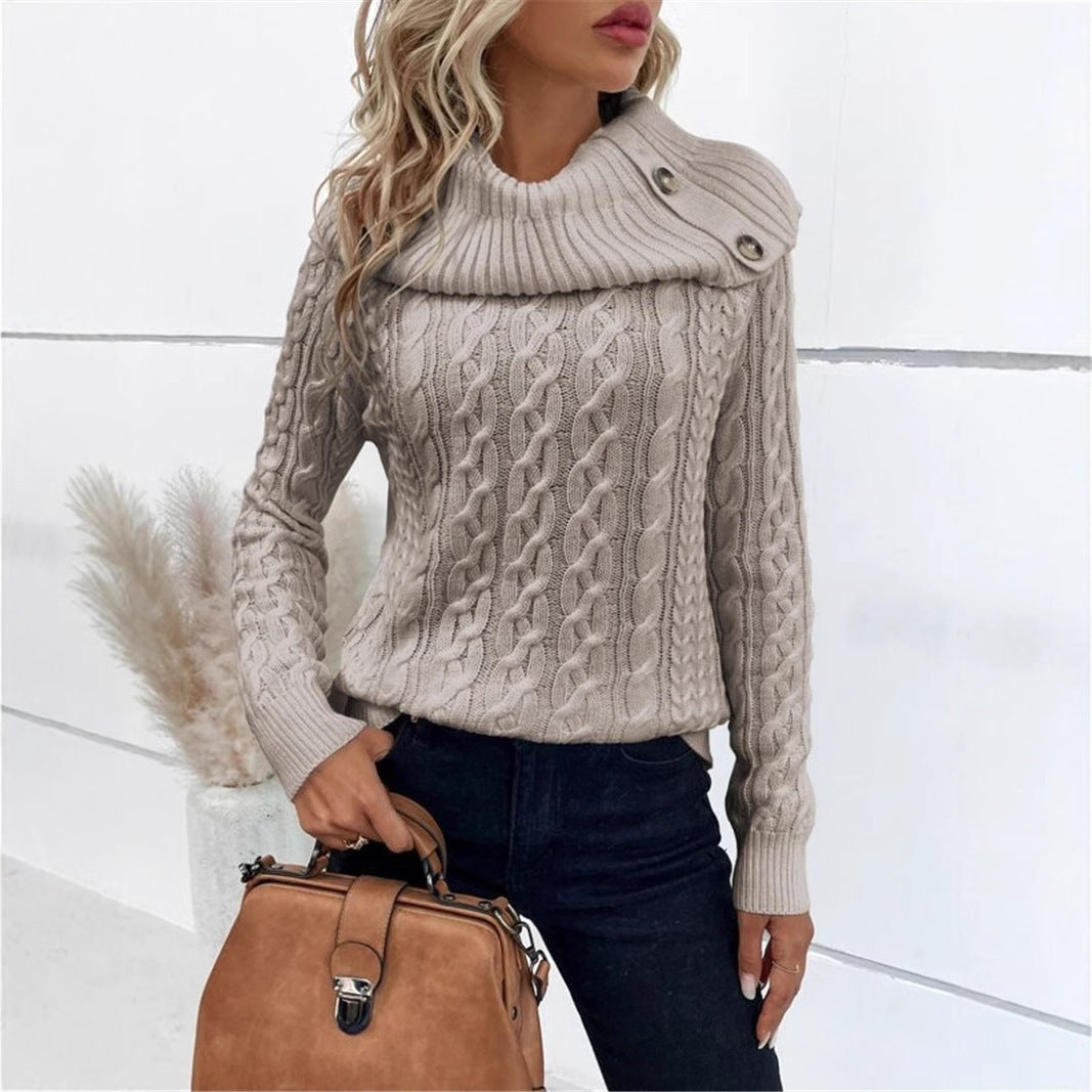 Damen-Stricksweater mit Zopfmuster – Einfarbiger Pullover im europäischen & amerikanischen Stil, S–XL
