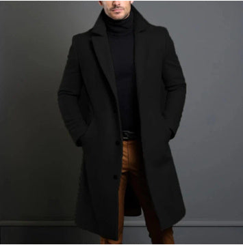 Winterlicher Trenchcoat mit Reverskragen, modischer Tasche, einreihiger Mantel, lässige Herrenbekleidung in Unifarben