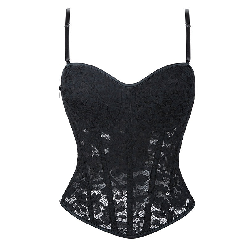 Taillenenge Push-up-Korsett mit Stahlring und Brustpolster, kleines Sling-Fischgrätenkorsett
