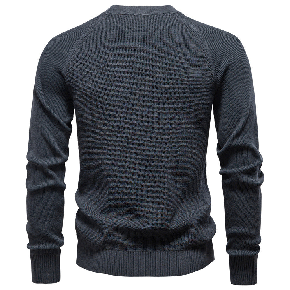 Modischer, einfarbiger Rundhals-Strickpullover für Herren – Hochwertiger Business-Casual-Stil