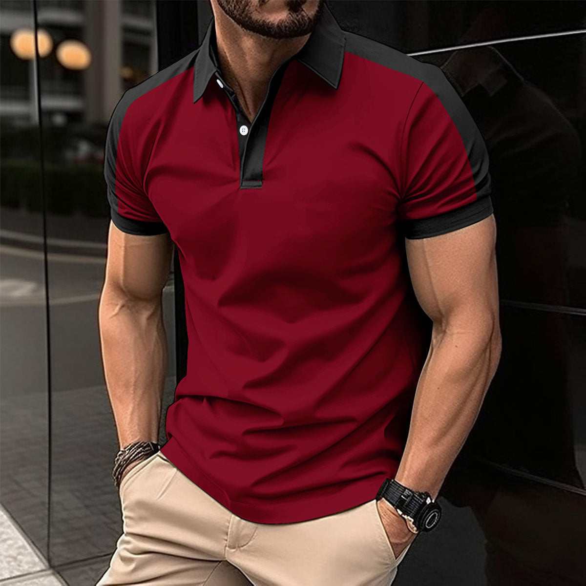 Herren Kurzarm-Poloshirt aus Baumwollmix – Uni-Farben mit Seitenschlitz