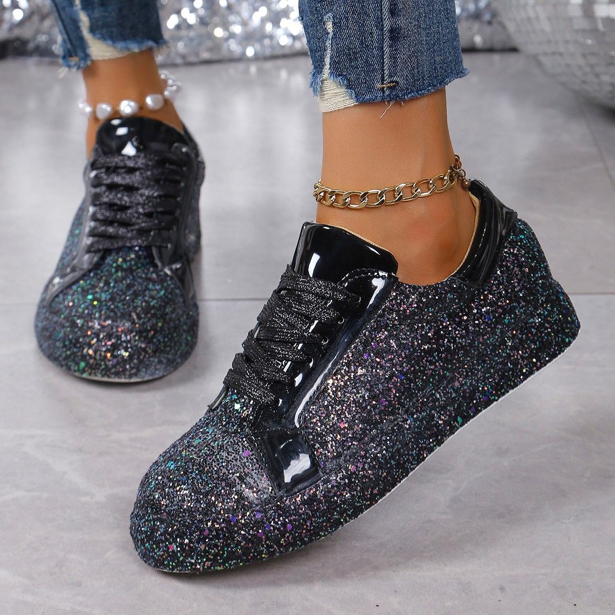 Modische Damen Sneakers – Paillettenlook