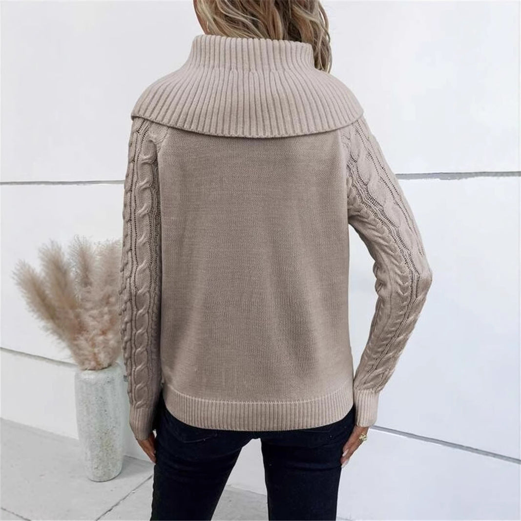 Damen-Stricksweater mit Zopfmuster – Einfarbiger Pullover im europäischen & amerikanischen Stil, S–XL