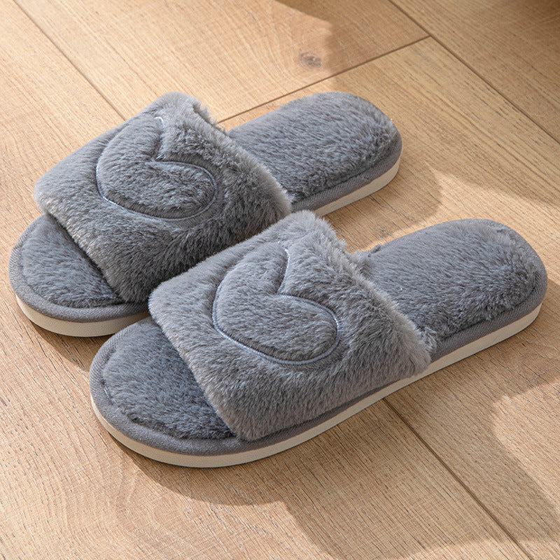 Plüschige Couple Slides – Open Toe TPR‑Sohle