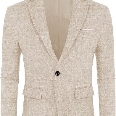 Leinen-Freizeit-Anzugjacke mit einem Knopf, leicht, einfarbig, flacher Kragen, Herren