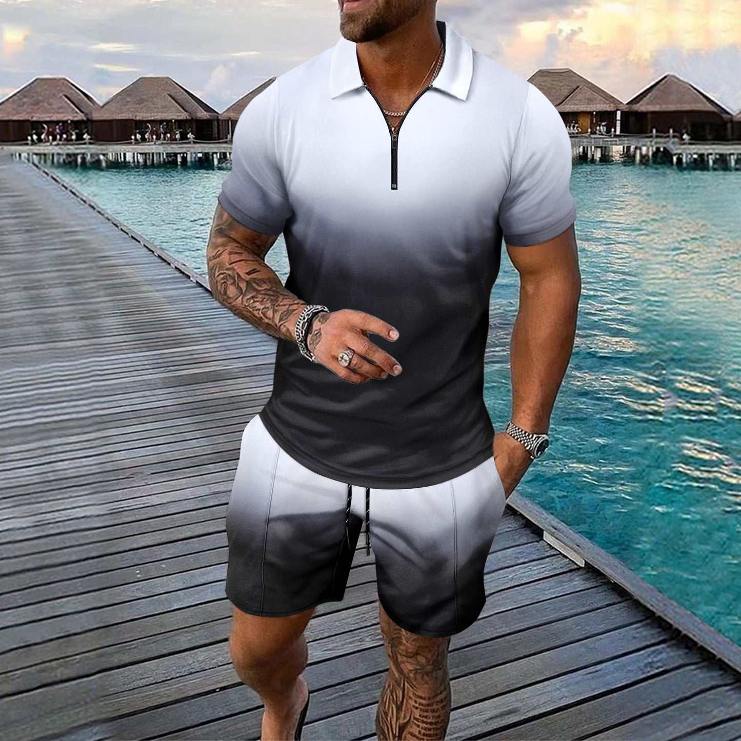 Herren Sommer-Set – Zipper-Polo & Shorts
