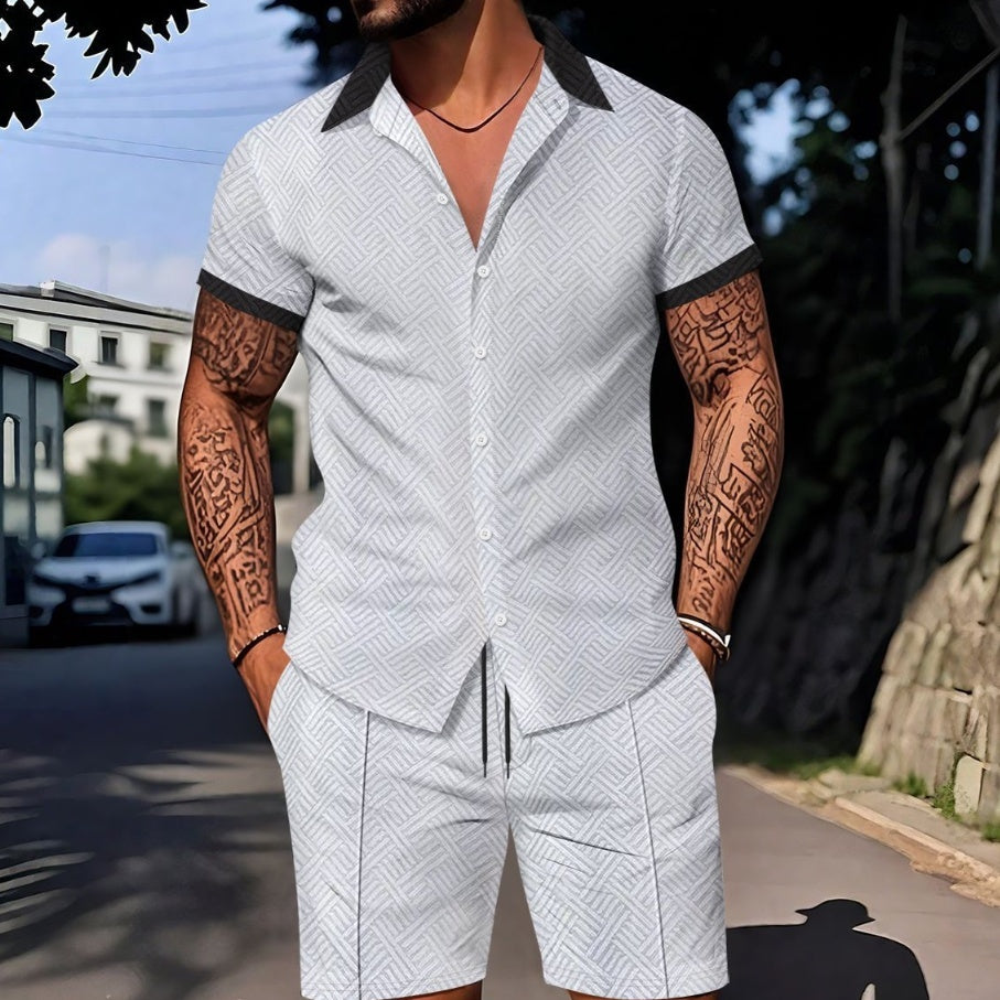 Europäischer und amerikanischer Herren-Freizeitanzug mit Digitaldruck und kurzen Ärmeln