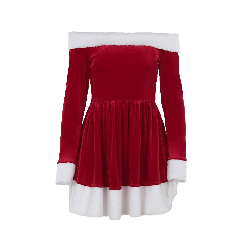 Rotes High-Waist Kleid mit 7/8-Ärmeln und Ziernähten, S–L